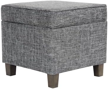 HomePop Home Decor | K7342-F2182 | Classic Square Storage Ottoman with Lift Off Lid | Ottoman with Storage for Living Room & Bedroom, Slate Grey Large