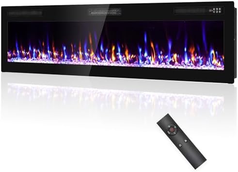 2025Upgraded 72” Electric Fireplace Recessed and Wall Mounted Fire Places Ultra Thin Narrow Beleze with Remote Control, Screen Control