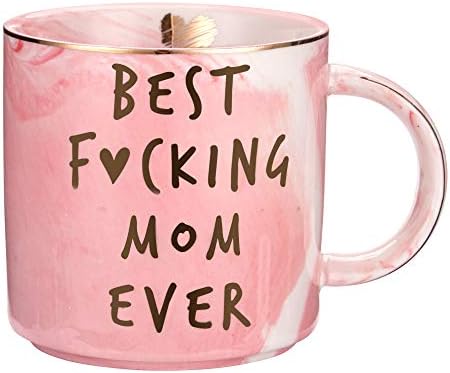 Hendson Mom Gifts, Christmas Gifts for Moms - Best Mom Ever - Funny Birthday Gift Ideas for Women, New Pregnancy Congratulations Presents for First Time Moms - Pink Marble Mug, 11.5oz Coffee Cup