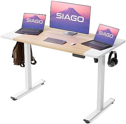 SIAGO Electric Standing Desk Adjustable - 48 x 24 Inch Sit Stand up Desk with Cable Management - 3 Memory Preset Adjustable Height Table