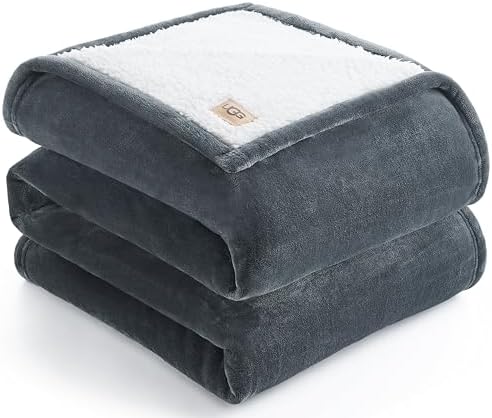 UGG Ariana Full/Queen Blanket Fleece Fluffy Reversible Soft Fuzzy Bedding Cozy Plush Warm Oversized Blanket Machine Washable Bedroom Decor for Big Couch or Bed, 90-inch x 90-inch, Charcoal Grey