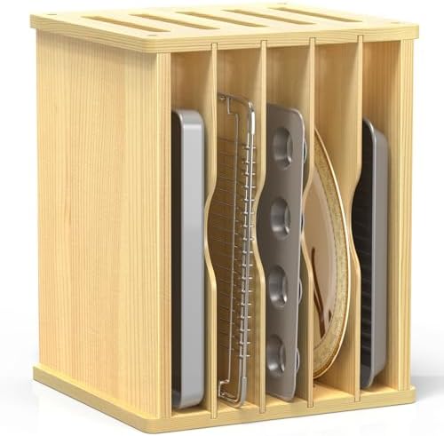 6 Tier Wooden Cabinet Tray Dividers, Kitchen Vertical Tray Divider Organizer, Storing pans, Baking trays, Cutting Board