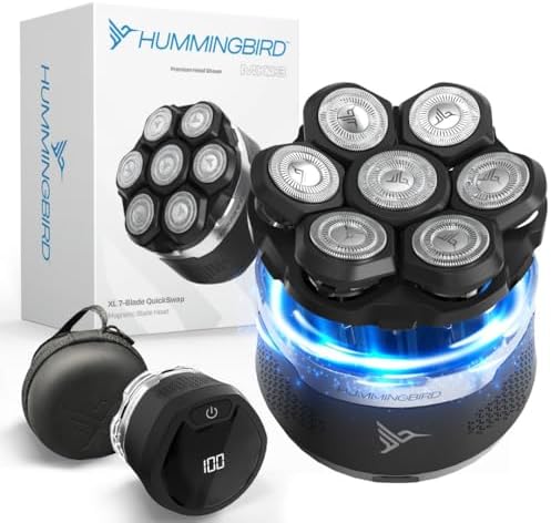HUMMINGBIRD MK13 Premium Head Shaver, 7 Blade Electric Razors for Men, Cordless USB-C Rechargeable Wet & Dry Electric Head Shavers for Bald Men, Waterproof Skull Shaver, LED Display, Travel Case