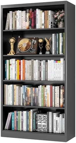 66" Tall Metal Bookcase, 5 Shelf Black Bookcase with Adjustable Shelves, Large Bookshelves and Bookcases, Modern Book Shelf Storage Organizer for Living Room, Home Office, Library (Black)
