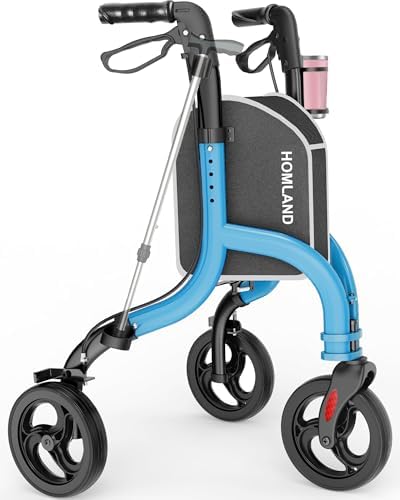 3 Wheel Walkers for Seniors, Foldable Wheeled Rollator with Cane Hold and Cup Hold, Three Wheel Rolling Walker Height Adjustable for Seniors