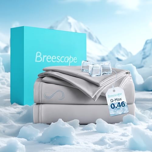 Breescape Cooling Sheet Set King Size - BlendTekâ„¢ Dry & Cool Technology for Hot Sleepers and Night Sweats, Q-Max>0.46 Tech, Deep Pocket Up to 18", 360Â° Elastic Band, Misty Gray