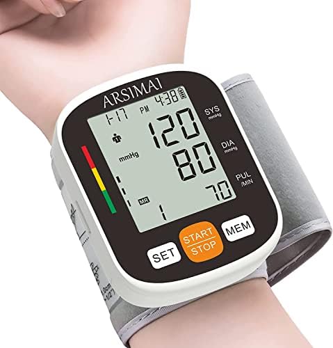 Automatic Wrist Blood Pressure Monitor: Adjustable Cuff + 2AAA Battery and Storage Case - Irregular Heartbeat Detector & 198 Readings Memory Function & Large LCD Screen