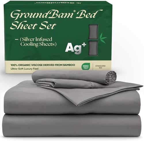Silver Infused Bed Sheets Set, Temperature-Regulating Fabric with Self-Cleaning Technology for 3X Freshness Sleep, Genuine 100% Organic Viscose Derived from Bamboo (Gray, Queen)