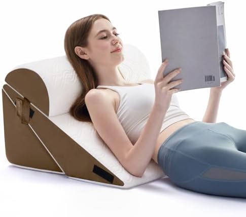 Wedge Pillow Set for After Surgery, 3 PCS Bed Wedge Pillow for Sleeping, Memory Foam Orthopedic Back Pillow for Pain Relief and Acid Reflux, Adjustable Post Surgery Pillow Brown