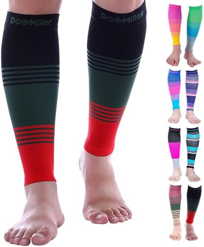 Doc Miller Compression Calf Sleeve for Men & Women, 20-30 mmHg Graduated Support, Knee High, Running, Shin Support, Calf Sleeves, Striped Design, 1 Pair