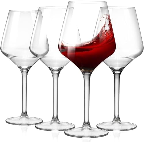 Plastic Wine Glasses Set of 4 16oz Unbreakable Wine Glasses with Stem Reusable Red Wine Cups Dishwasher Safe Ideal for Poolside, Outdoors, Camping, and All Event