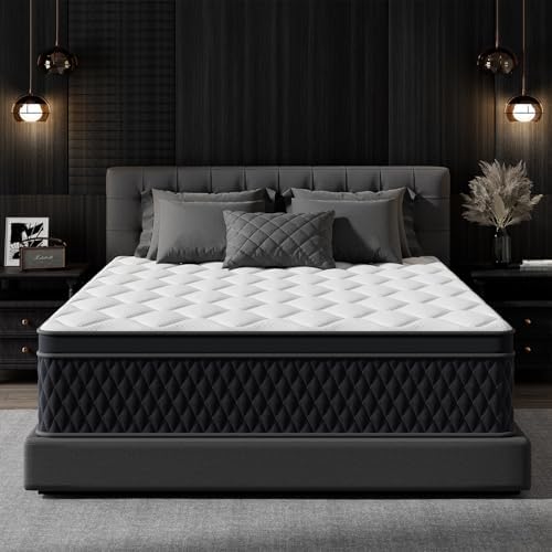 12 Inch Queen Mattress,Memory Foam Hybrid Mattress in a Box,Individually Pocketed Springs for Isolate Motion, Pressure Relief, CertiPUR-US Certified, Fiberglass Free & Support Comfort