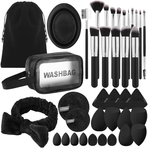 39Pcs Makeup Brush Set, Professional Makeup Brushes with Makeup Sponge, Makeup Storage Bag, Cleaning Tools, Powder Puff for Girl,Women