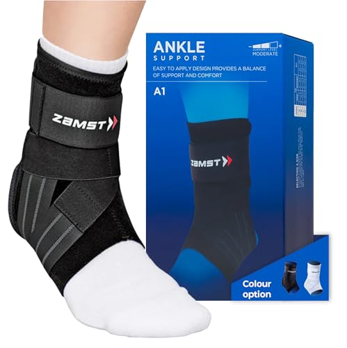 Zamst A1 Black Ankle Brace for Sports - Breathable Sports Ankle Support for Men and Women with Adjustable Three Way Straps for Moderate Lateral Ankle Sprain - Left, XLarge