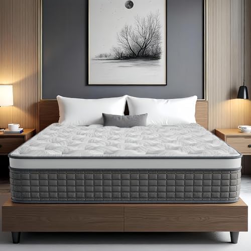 Queen Hybrid Mattress, 12 Inch Queen Size Hybrid Mattress with Memory Foam & Individually Wrapped Pocket Springs for Back Support, Medium-Firm, Motion Isolation, Edge Support, CertiPUR-US Certified