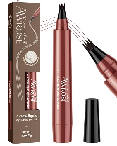 AWROSE Eyebrow Pencil, 3D Waterproof Microblading Eyebrow Pen 4 Fork Tip Tattoo Pencil, Precise Natural Brow Magic Eye Brow Pencil with Hair Like Strokes, 4 Points Multi-Used Eye Brow Pen for Women