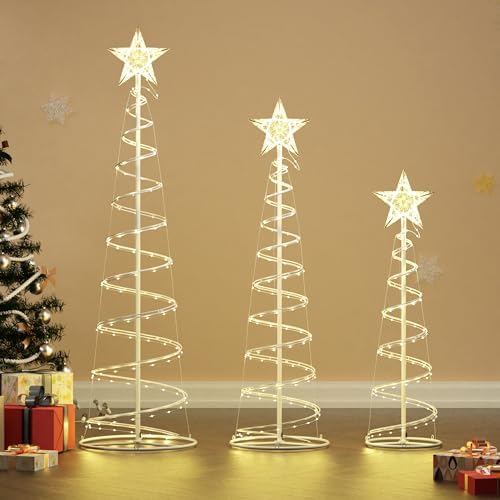 Led Outdoor Yard Christmas Decorations Spiral Trees, 3 Packs 3/4/5 FT Lighted Trees for Outside Decor, 220 LED Spiral Christmas Tree Warm White Lighted Holiday Displays for Indoor Xmas and Lawn