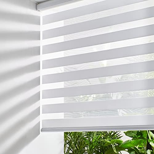 Persilux Cordless Zebra Blinds for Windows Free-Stop Roller Shades (71" W X 72" H, White) Dual Layer Light Cintrol for Day and Night, Light Filtering Sheer Shades for Home, Easy to Install