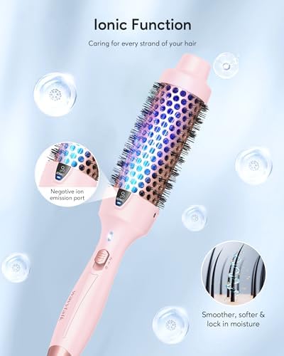 Wavytalk Thermal Brush, Blowout Express 1.5 Inch Negative Ion Thermal Round Brush Creates Blowout Look Makes Hair Shinier & Smoother, Dual Voltage, Easy to Use (Pink)