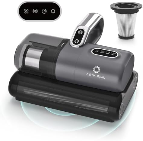 AIRTHEREAL M1 Mattress Vacuum Cleaner, 6 in 1 Bed Vacuum with High-Frequency Vibration - 80,000 RPM Dual Brushroll Rotation, UV-C Light, 14Kpa Suction, Dust Sensor, Ultrasonic and Heating Tech