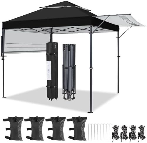 Yaheetech 10x17ft Pop Up Canopy with Awnings, 2-Tier Outdoor Canopy Tent, Heavy Duty Instant Shelter with Ventilation, Adjustable Dual Half Awnings & Wheeled Carry Bag, One-Handed Set-up, Black