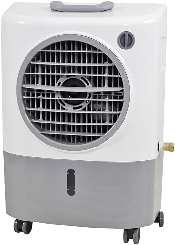 Portable Swamp Coolers - 1300 CFM MC18M Evaporative Air Cooler with 2-Speed Fan, 53.4 dB - 500 sq. ft. Coverage Evaporative Air Cooler Portable High Velocity Outdoor Cooling Fan by Hessaire - White
