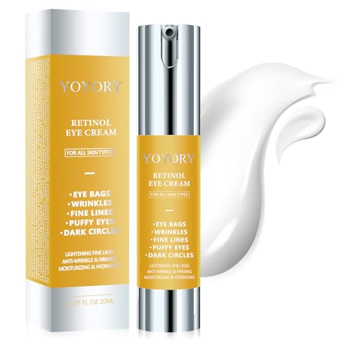 Retinol Under Eye Cream - Anti Aging Eye Cream for Dark Circles and Puffiness, Eye Bags, Wrinkles Fine Lines Skin Care Treatment Hydrates Moisturizes Gold(0.67 Fl Oz)