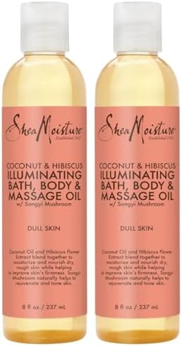 SheaMoisture Bath, Body & Massage Oil, Coconut & Hibiscus, 2-Pack – Illuminating Moisturizer for Dry Skin, 8 Oz Ea