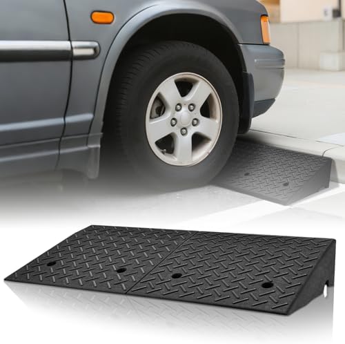 Magshion 7" Rise Threshold Ramp Heavy Duty Loading Driveway Ramp Rubber Curb Ramp 38.5 in L x 19.5 in W x 7 in H for Cars, Warehouse, Wheelchair, Motorcycles