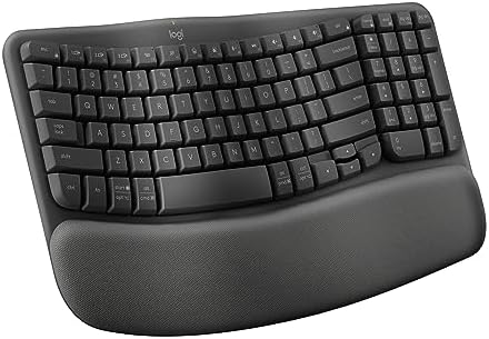 Logitech Wave Keys Wireless Ergonomic Keyboard with Cushioned Palm Rest, Comfortable Natural Typing, Easy-Switch, Bluetooth, Logi Bolt Receiver, for Multi-OS, Windows/Mac - Graphite (Renewed)