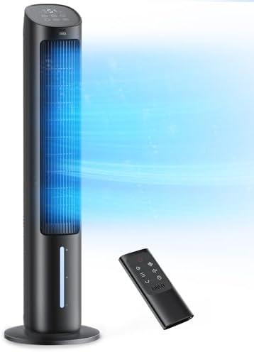 Dreo Tower Fan for Bedroom, 40" Evaporative Air Cooler, Cooling Fans That Blow Cold Air with 80° Oscillating, Removable Water Tank, 3 Modes 4-Speed, Remote Control, Quiet Floor Fan, 7H Timer，Black