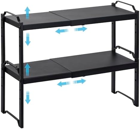 2 Pack Expandable Cabinet Countertop Shelves, Stackable Shelves Organizers For Kitchen Cabinet Countertop Storage, Adjustable Counter Cupboard Pantry Organizer Shelf Rack Stand, Length:20.5"