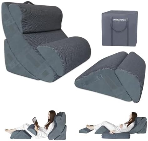 6PCS XL Orthopedic Bed Wedge Pillow for Sleeping, Gel Memory Foam Post Surgery Pillow Set for Back, Neck, Leg Support, Acid Reflux, Gerd, Anti Snoring, with Washable Cover & Travel Bag (Gray, 24'' W)