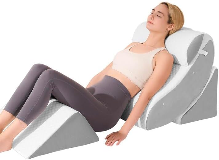 4 PCS Wedge Pillow Set for After Surgery, Memory Foam Orthopedic Bed Wedge Pillow Set, Adjustable Bed for Sleeping, Acid Reflux Relief, Post Surgery Recovery, Back Support, Leg Elevation, Gery