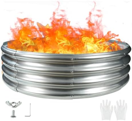 4FT Diameter Camp Fire Ring Pit, Large Round Galvanized Steel Fire Pit, Heavy Duty Steel Fire Pit Silver for Backyard, Camping, Bonfire (4x4x1FT)