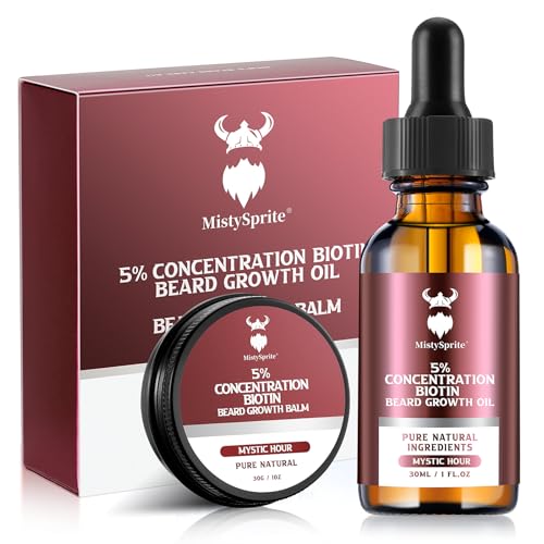 Beard Growth kit & Beard Balm - Beard Growth Kit with 5% Concentration Biotin for Men, Natural Ingredients with Argan Oil, Jojoba Oil and Vitamin (Mystic Hour)