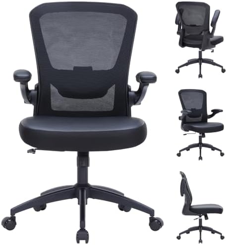 Office Chair, 350lbs Heavy Duty Ergonomic Desk Chair with Flip-Up Arms, Home Office Desk Chairs with Adjustable Seat Height & Lumbar Support, Executive Computer Desk Chair for Heavy People