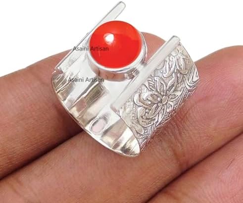 Timeless Elegance: 7MM Round Gemstone Pure 925 Sterling Silver Gift Floral Engraved Ring for Every Occasion