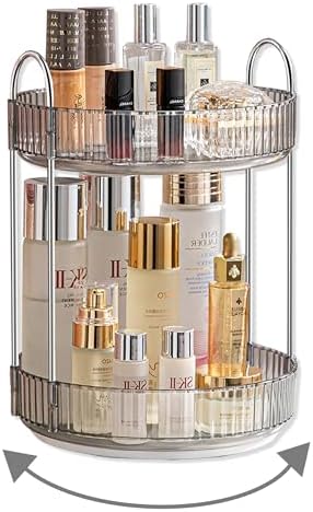 360 Rotating Makeup Organizer for Vanity,Bathroom Countertop Organizer,Spinning Perfume Organizer&Vanity Organizer(Grey-2 Tier)