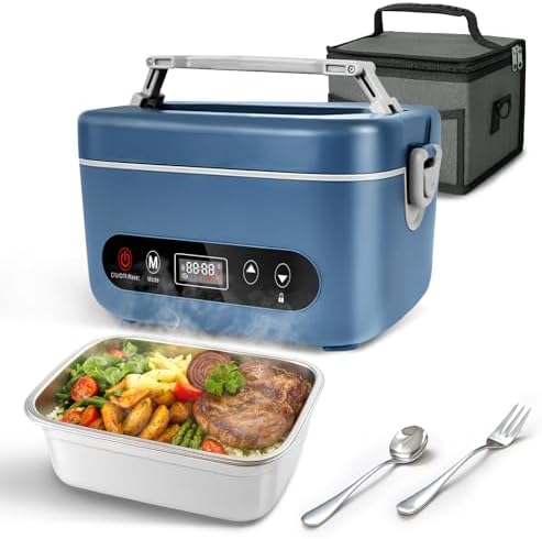 Cordless Electric Lunch Box,24000mAh Battery Powered Self Heating Lunch Box,1.2L Portable Food Warmer With Removable Divider,Insulated Bag & Utensils,For Office & Outdoor Use