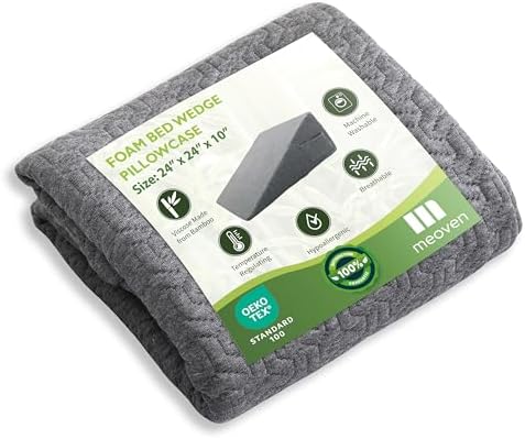 Wedge Pillow Cover for 24x24x10 Bed Wedge Pillow, Hypoallergenic Replacement Case Cover with Zipper & Pockets, Gray