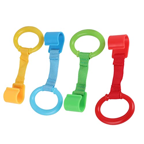 4PCS Rings for Cribs and Playpens Balance, Training Rings Heat Resisting Portable Baby Stand Pulls Ring Baby Cot Hanging Rings for Infant Baby Toddler