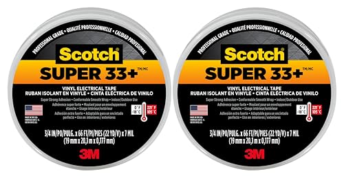 Scotch Super 33+ Vinyl Electrical Tape - Professional-Grade, All-Weather, Flame-Resistant - Black - 3/4 Inch x 66-Foot (2 Pack)