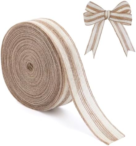 Burlap Ribbon 1 inch Wide 10 Yards Rustic Jute Ribbons for Crafts, Burlap Ribbon for Wreath, Garland, Tree Outdoor, Wedding, Christmas Halloween Decoration Fabric Ribbon for Gift Wrapping
