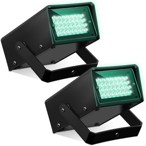 Treela 2 Pack Mini Strobe Lights, Bright LED Strobe Stage Light Adjustable Flash Speed Control Flashing Bulbs for Halloween Party Stage Club Disco Bar Christmas Decoration(Green,32 LED)