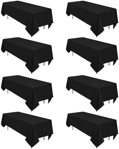 8 Pack Black Tablecloths 60 x 102 Inch Rectangular Table Cloths for Rectangle Tables 6ft, Wrinkle Resistant Black Table Cloth Washable Polyester Fabric for Buffet Wedding Party Banquet