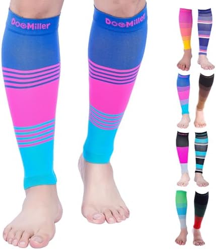 Doc Miller Compression Calf Sleeve for Men & Women, Medical Grade, 20-30mmHg Graduated Support for Running, Calf Tear, Shin Splints, Knee High, Calf Sleeves, Stripes Design, Medium Size,1 Pair
