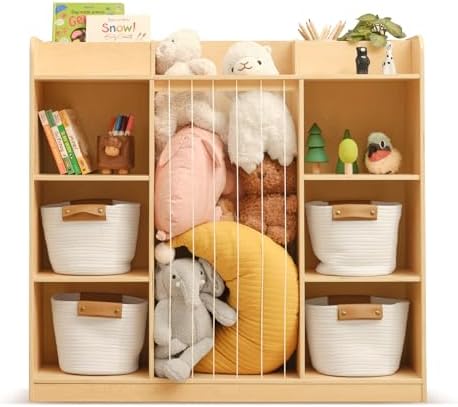 OOOK Stuffed Animal Storage, 3-Tier Cube Storage Organizer, Montessori Toy Shelf, Kids Bookshelf and Toy Organizer for Playroom, Nursery, Daycare, Preschool
