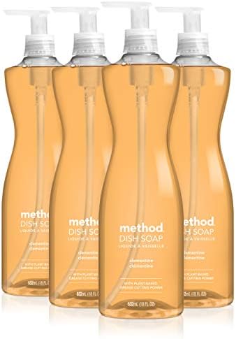 Method Gel Dish Soap , Clementine, Biodegradable Formula, Tough on Grease, 18 Fl Oz (Pack of 4)