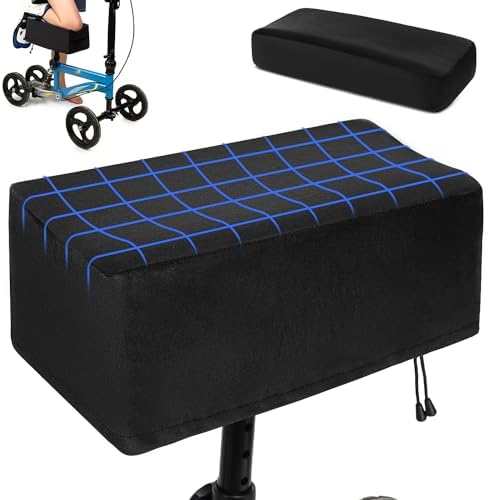 Knee Scooter Cushion Pad Cover for Comfort, Removable 2'' Thick Memory Foam Cushion for Knee Walker Roller, Universal Fit (Black)